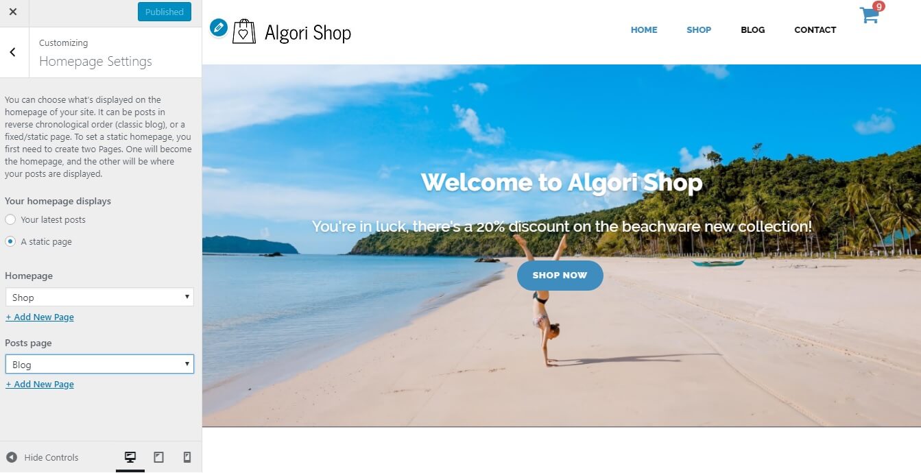 Editing the Homepage and Blog Page of Algori Shop Multi-Purpose WooCommerce WordPress Theme