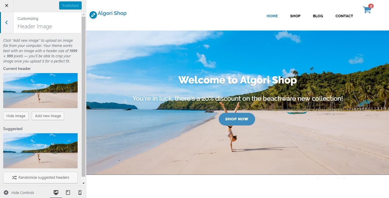 Editing the front-page Header Image of Algori Shop Multi-Purpose WooCommerce WordPress Theme