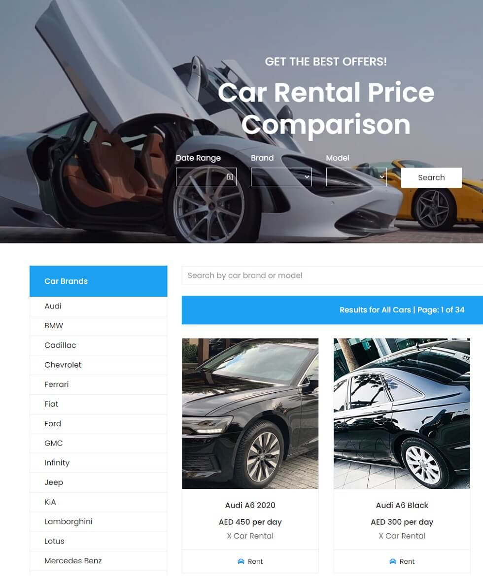 Car Rental Price Comparison Website